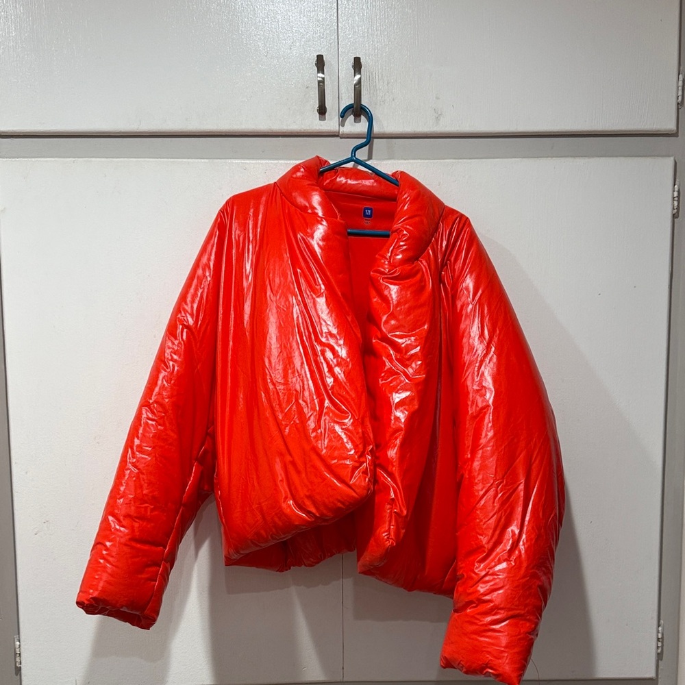 Yeezy Red Shiny Puffer Jacket View 3